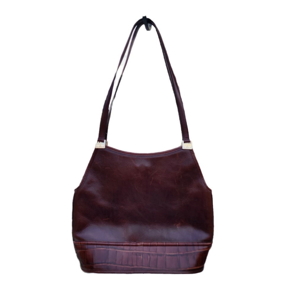 Brighton Brown Leather Classic Shoulder Bag Satchel Handbag Crocodile #187142